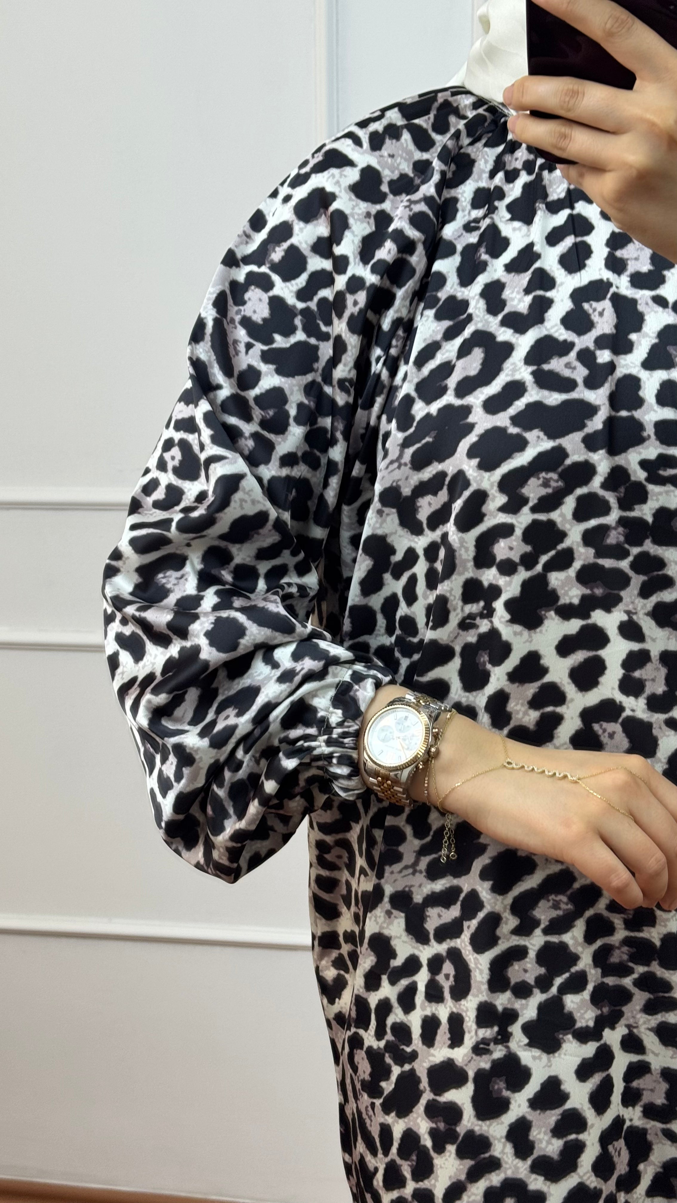 Leopar Desenli Tesettür Elbise