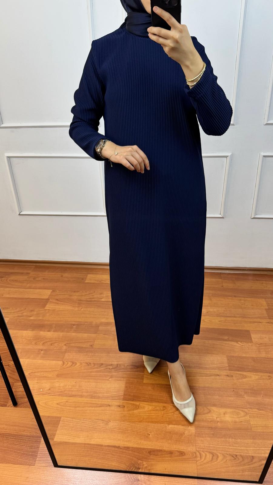 Lacivert Fitilli Elbise