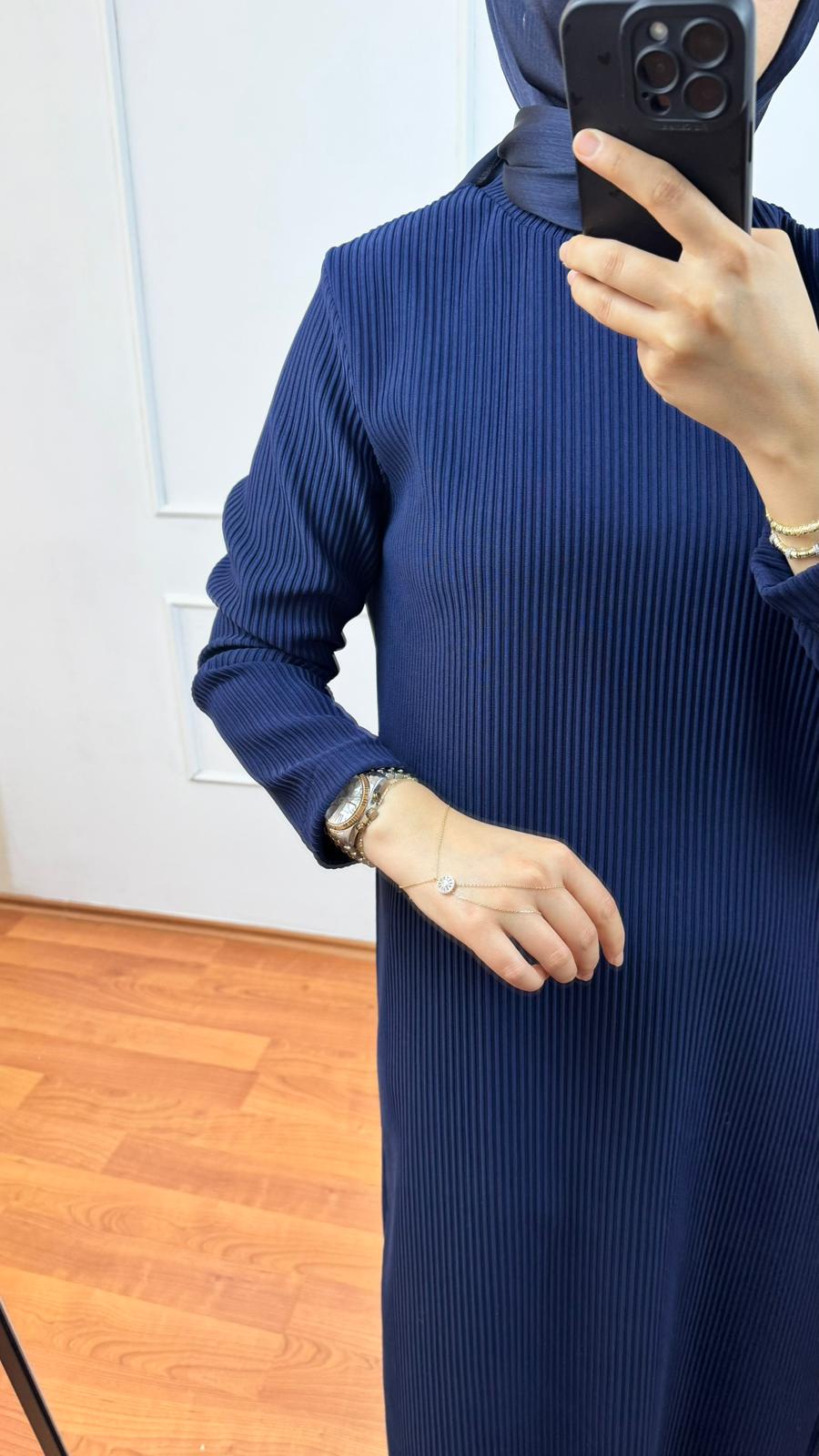 Lacivert Fitilli Elbise