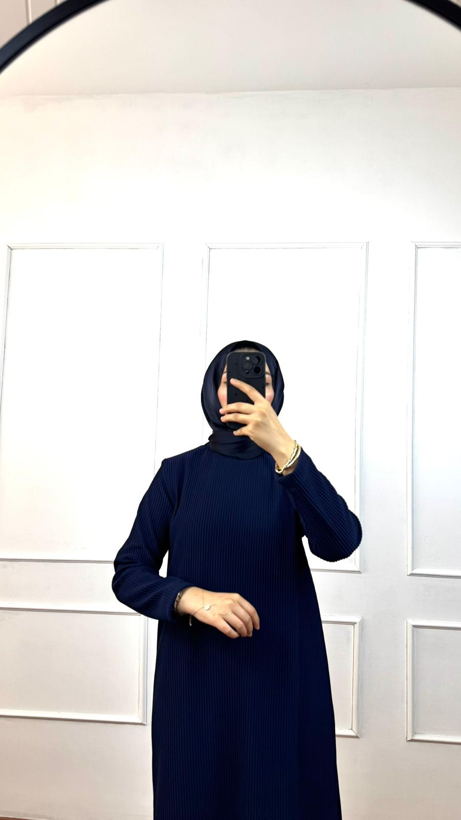 Lacivert Fitilli Elbise