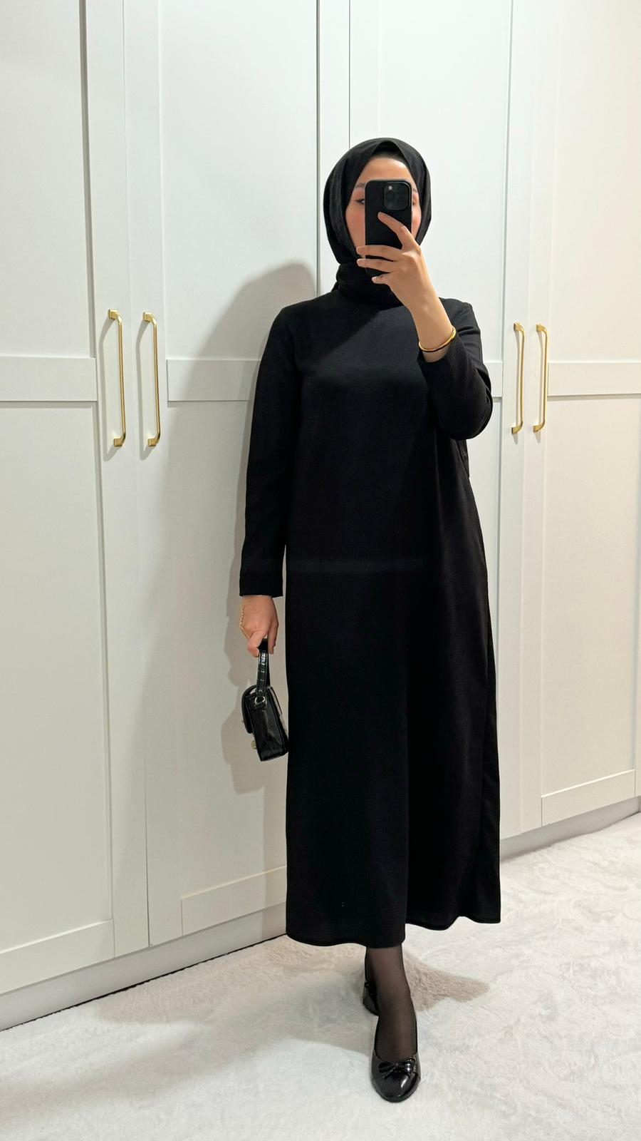 Siyah Kırınkıl Elbise