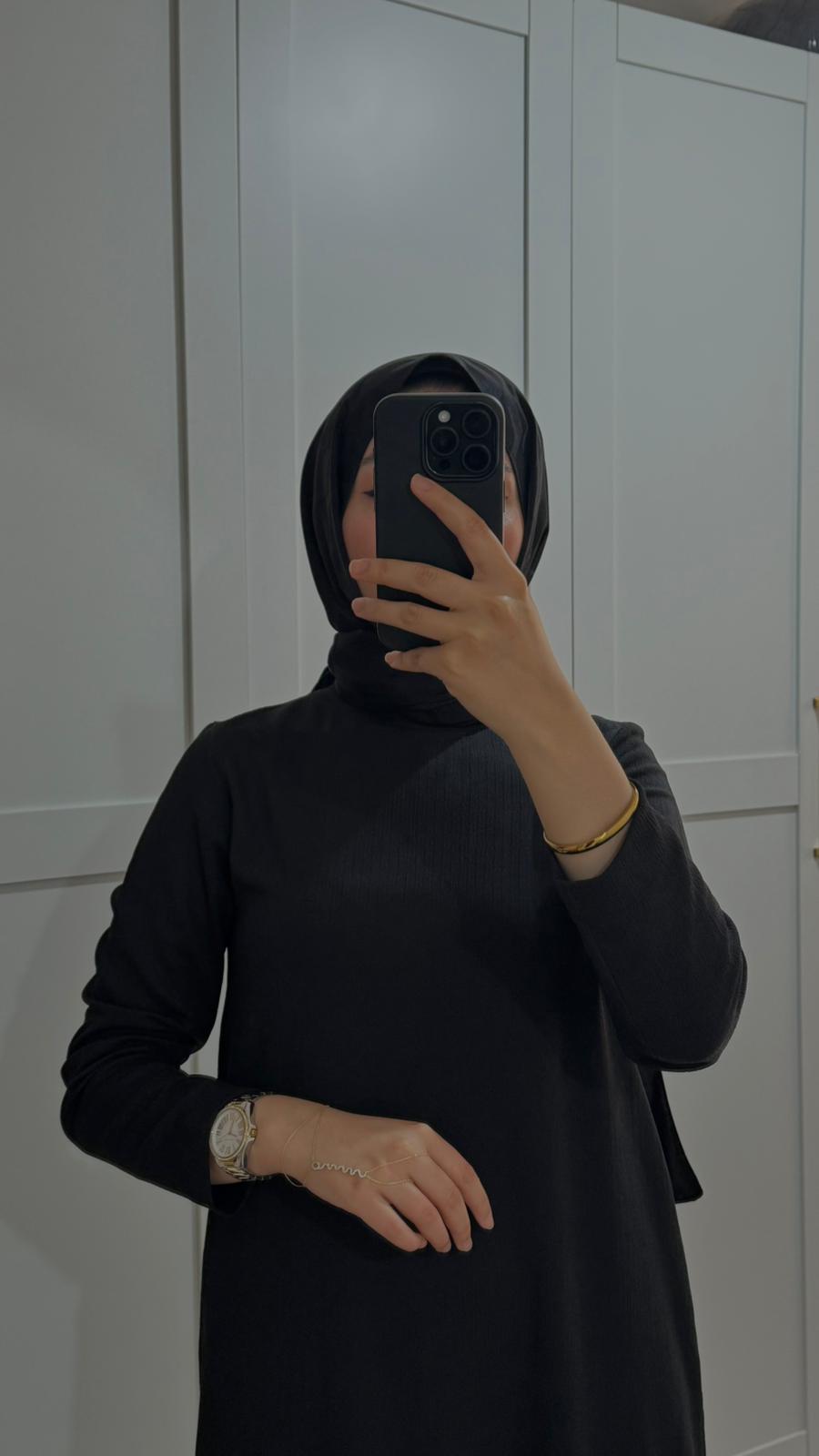 Siyah Kırınkıl Elbise