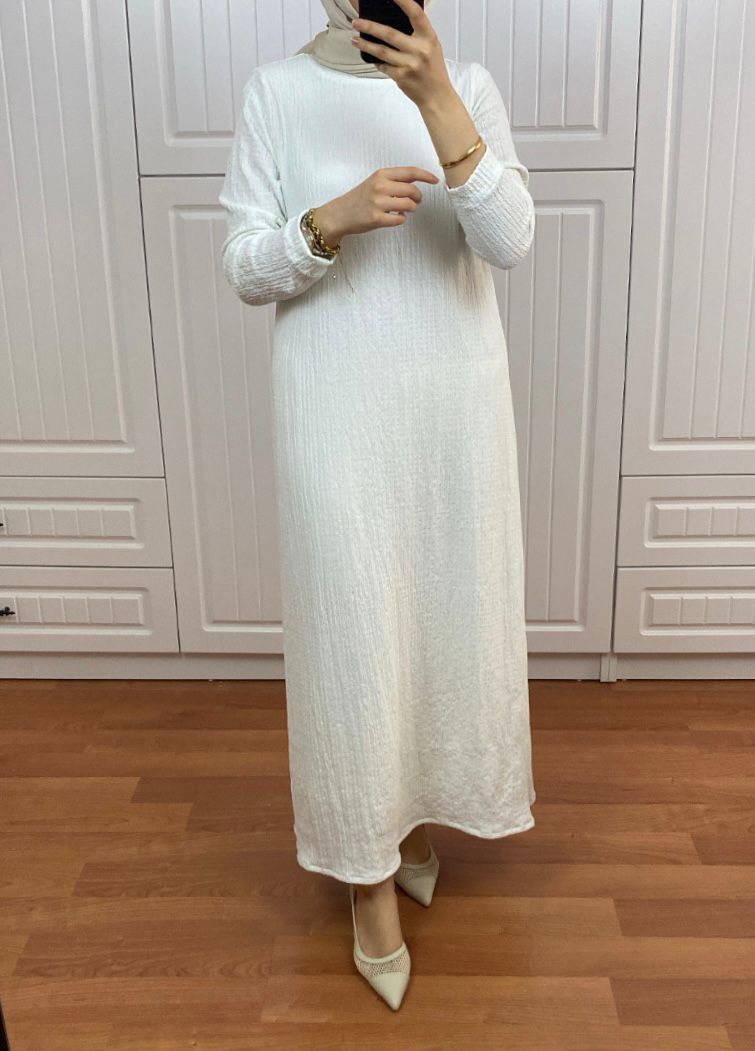 Beyaz Kırınkıl Elbise