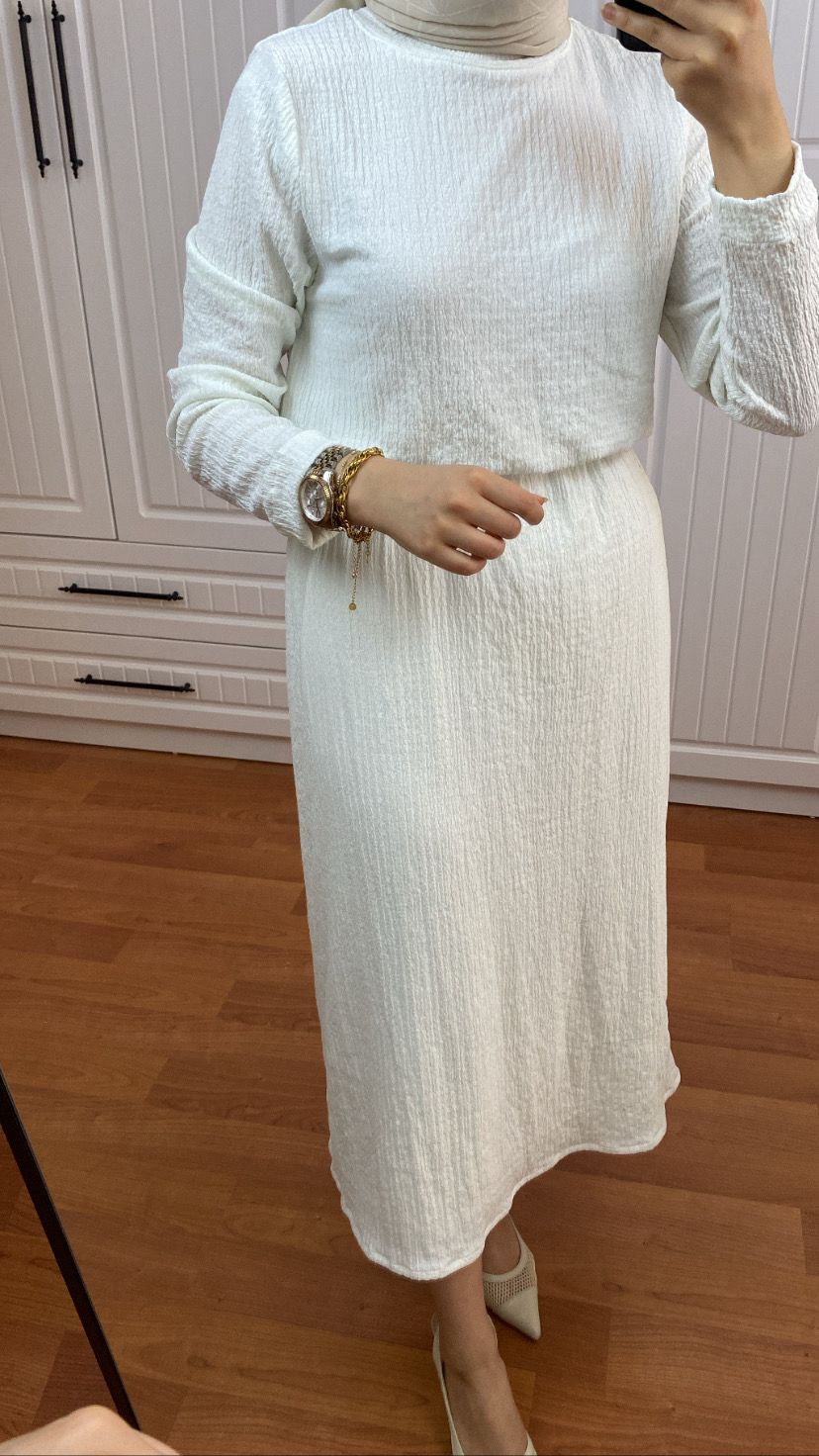 Beyaz Kırınkıl Elbise