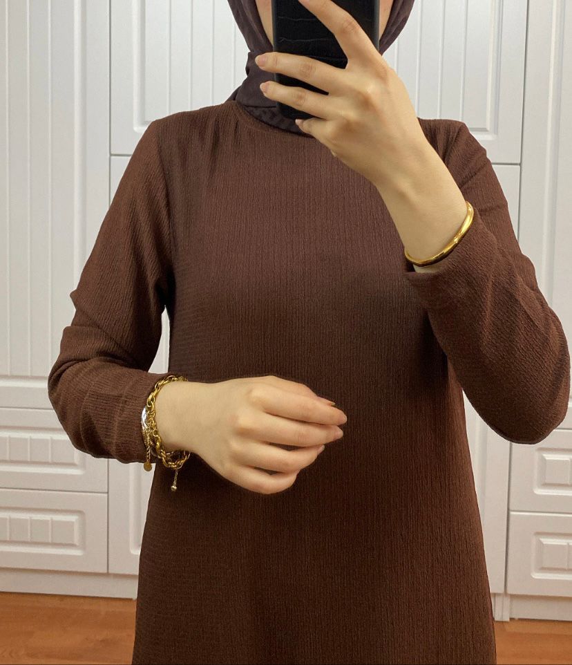 Kahverengi Kırınkıl Elbise