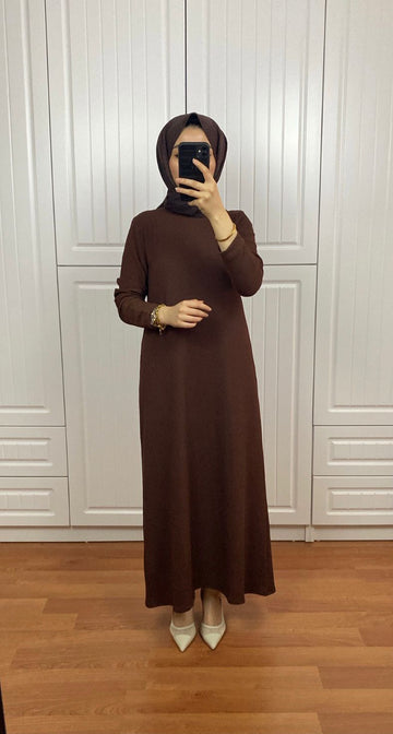 Kahverengi Kırınkıl Elbise