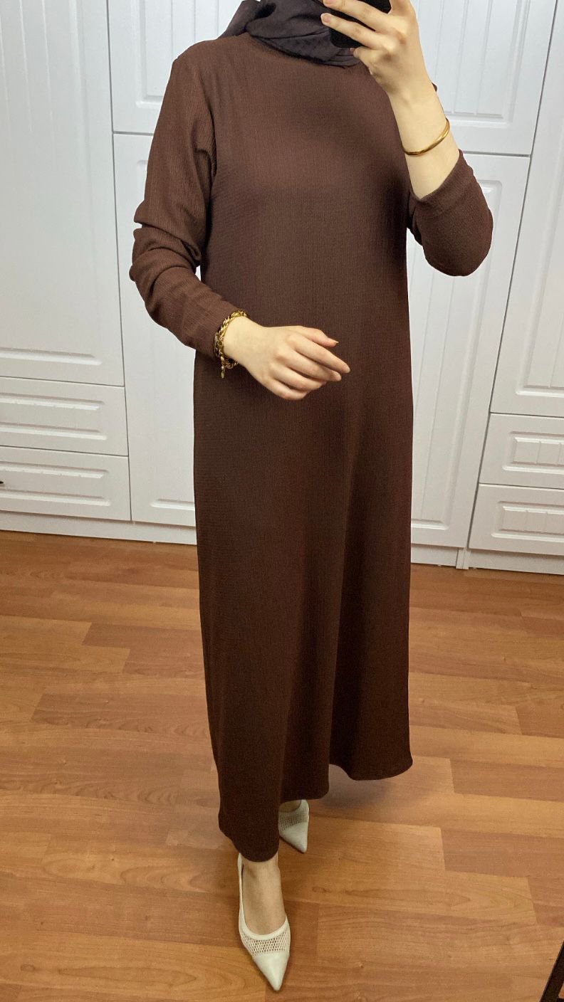 Kahverengi Kırınkıl Elbise
