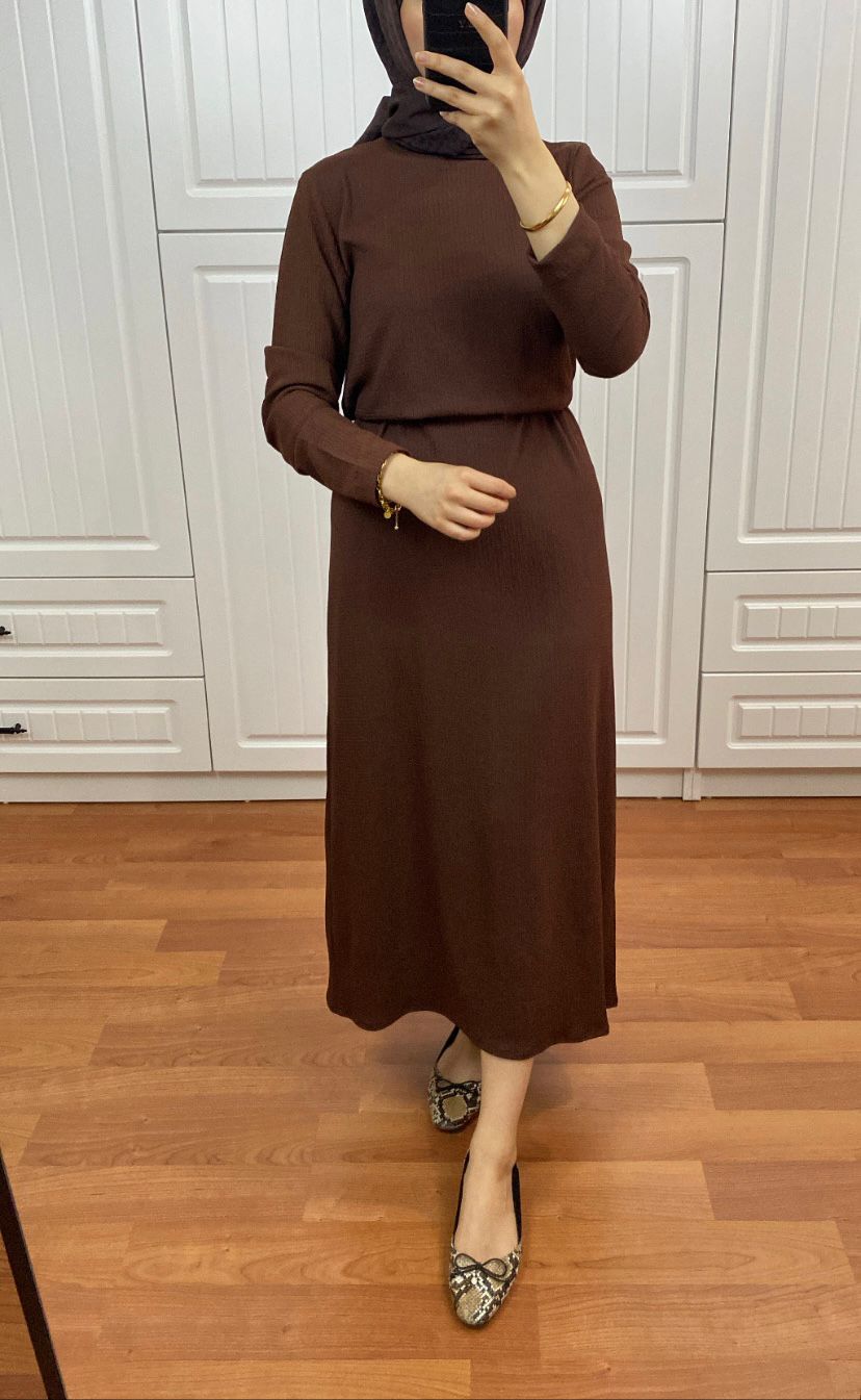 Kahverengi Kırınkıl Elbise