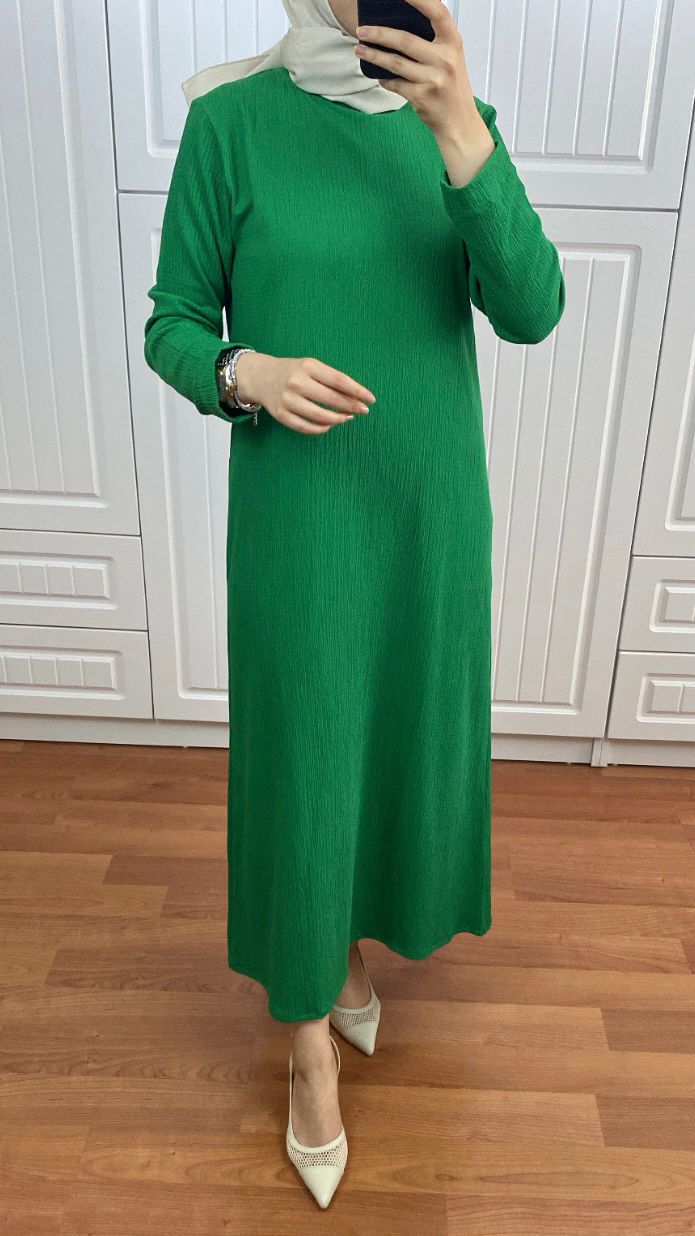 Benjamin Yeşili Kırınkıl Elbise