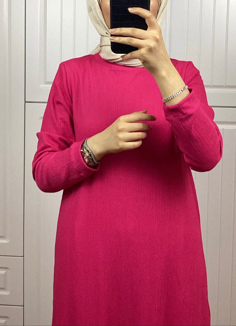 Fuşya Kırınkıl Elbise