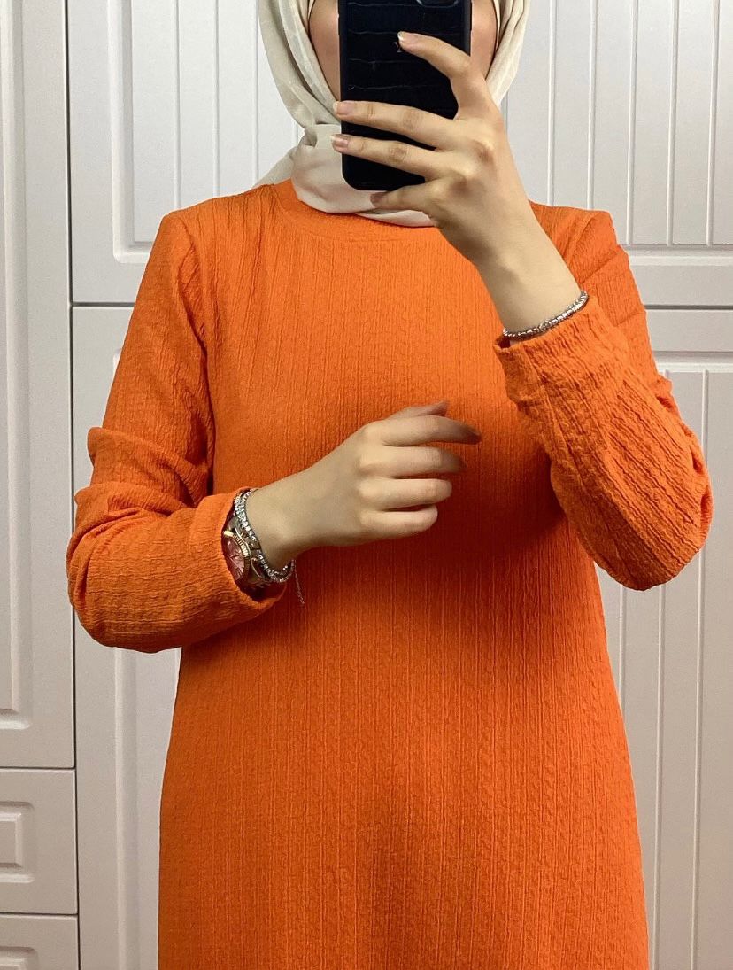 Turuncu Kırınkıl Elbise