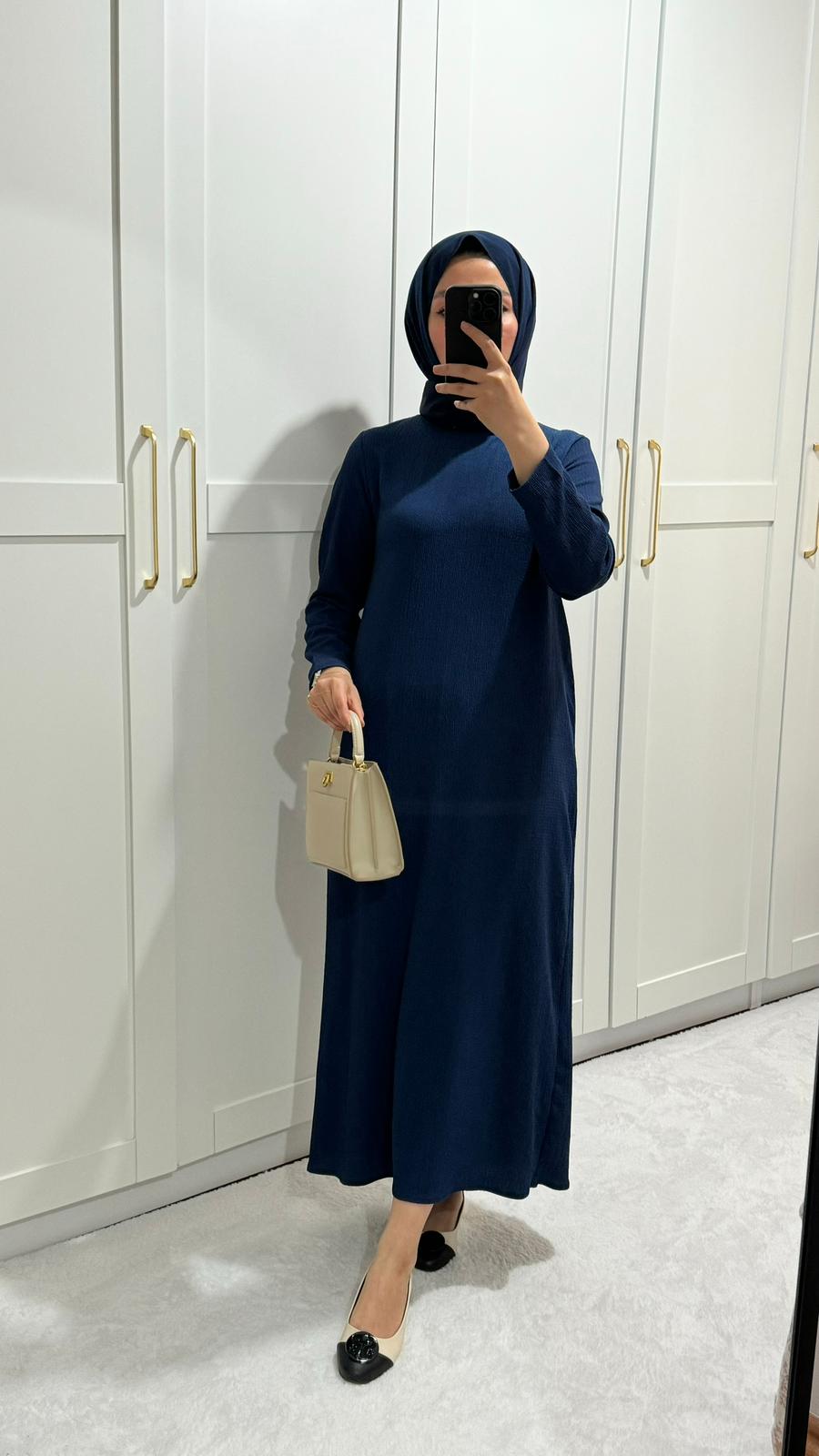 Lacivert Kırınkıl Elbise