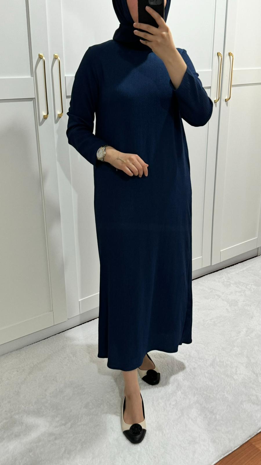 Lacivert Kırınkıl Elbise