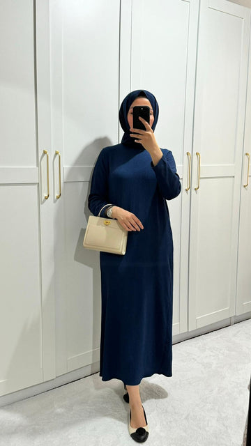 Lacivert Kırınkıl Elbise