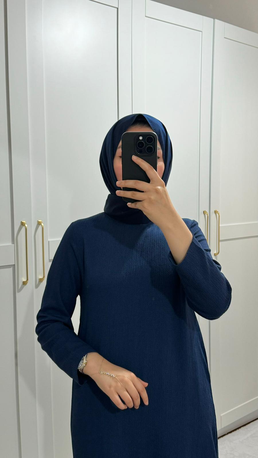 Lacivert Kırınkıl Elbise