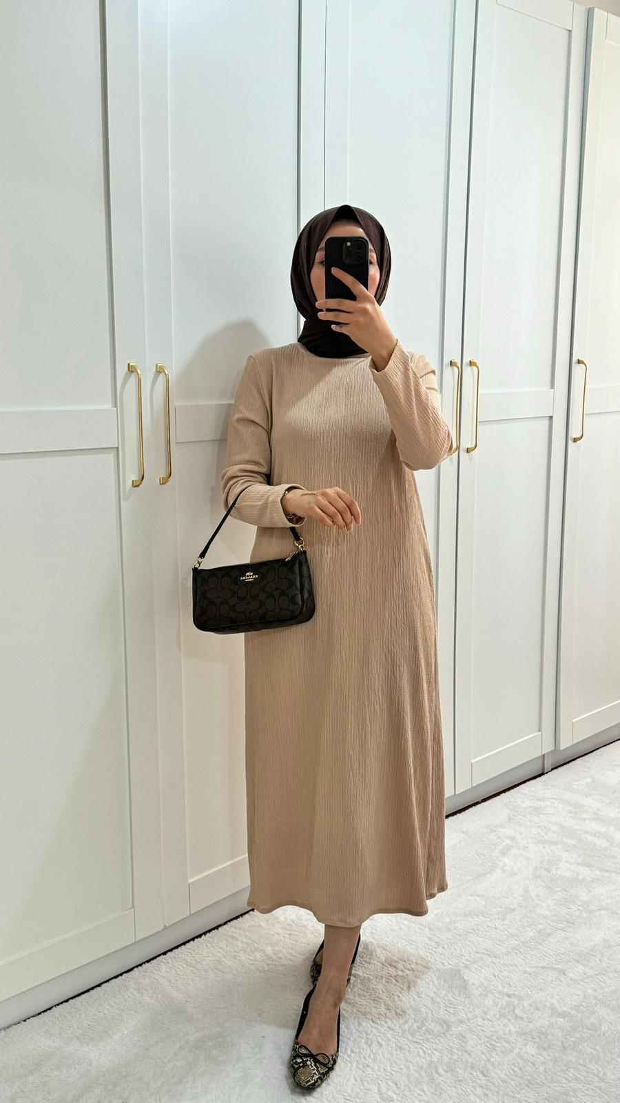 Badem Yeşili Kırınkıl Elbise