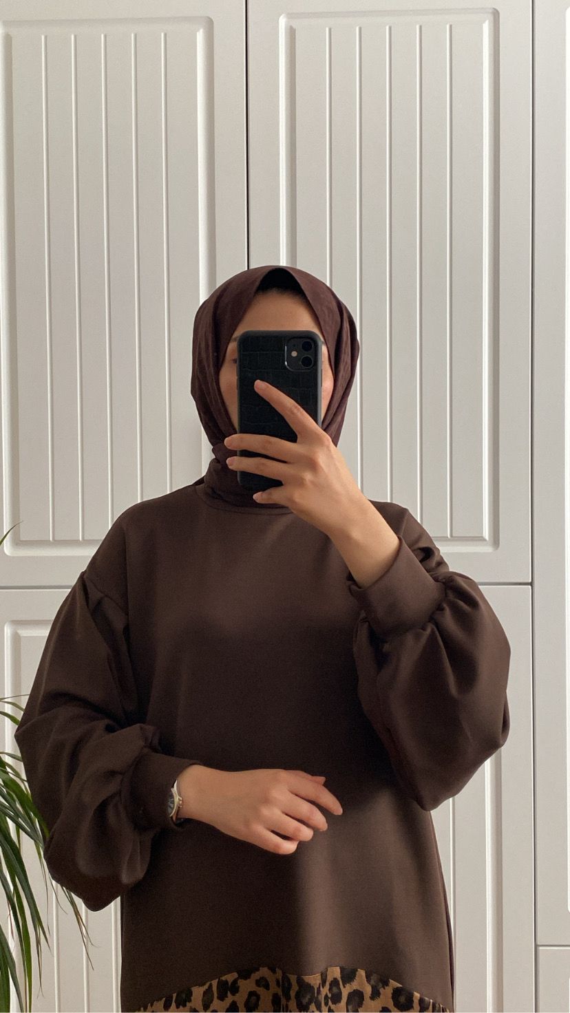 Kahverengi Leopar Sweat Elbise