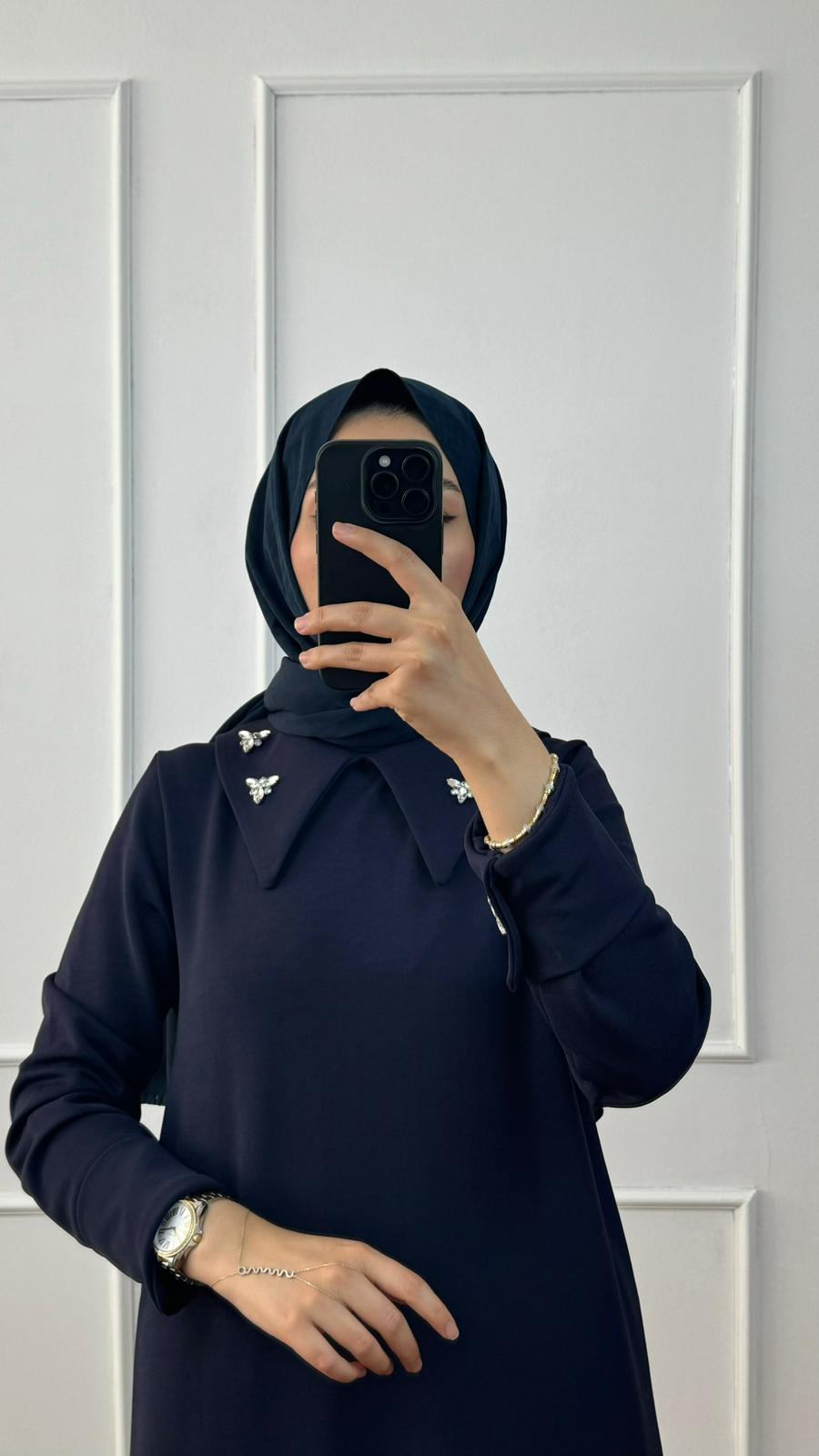 Lacivert Hale Elbise